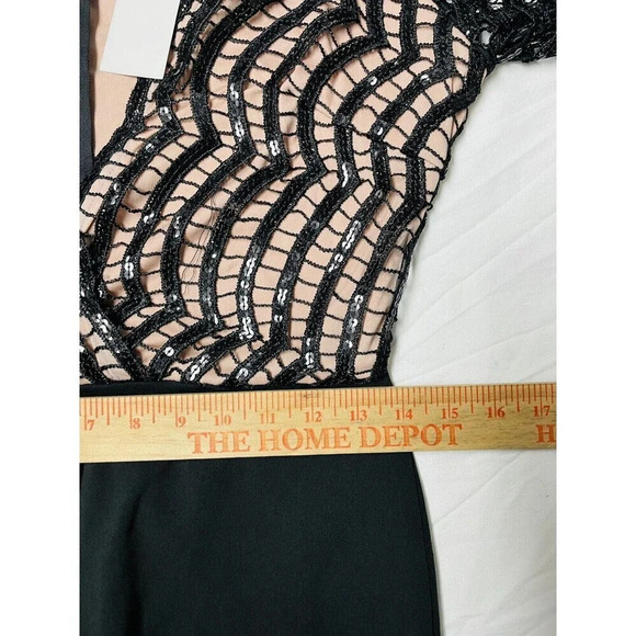 Rare London Jumpsuit Sz M 6 Womens Black Sequin Open Knit V-Neck NWT - Picture 9 of 13